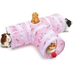 Bissap Rabbit Tunnel, 9.8'' Collapsible Bunny Tunnel and Tube 3 Ways Pet Hideout with 1 Play Ball for Indoor Kittens Dwarf Rabbit Bunny Guinea Pig Chinchilla Small Animal Activity Fun Toy (Rainbow)