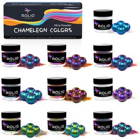 Rolio - مسحوق Mica Chameleon ، صباغ مسحوق التحول لراتنج الايبوكسي ، الفنون والحرف ، المجوهرات ، البهلوان ، الرسم ، فن الأظافر - (10 ألوان × 5 جرام الجرار)