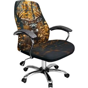 Wanyint Deer Camo Hunting Forest Office Chair Cover Cover Universal Rotating Boss Cair Cover Printed Desk Chair Cover Cover مع قاع مرن ، L.