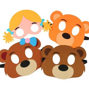 Goldilocks & the Three Bears Love Mask Set-4 PCS Abo-Play Cortume Kit للأطفال-مثالية لرواية القصص ، واللباس ، وأنشطة التعلم ، ومصالح الحفلات للأطفال الصغار ومرحلة ما قبل المدرسة