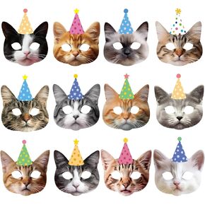 12 Pieces Cat Birthday Party Decoration Masks Cat Favors Kitten Party Kitten Decoration Masks Facial Cats Theme Cats Supplies for Birthday Kids' Dress Up & Pretend Play Supplies