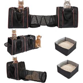 Expandable Cat Carrier with 2 Litter Box for 2 Cats, 32x17x12in Double Cat Car Travel Carriers for Cat and Dog Up to 40lbs, Soft Sided Pet Carrier with Great Ventilation for Moving Across The Country