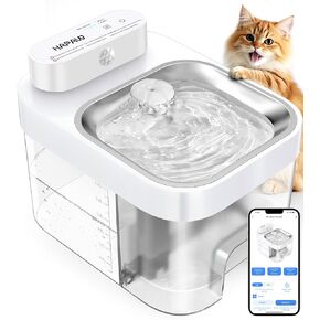 Cat Water Fountain, App Monitoring Separated Clean & Waste Water Wireless Smart Pet Water Fountain, 5000mAh Battery & Plug-in Automatic Water Dispenser for Cats Indoor and 2.4G Wi-Fi, No Filter