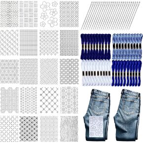 105pcs غسل التطريز مثبت SASHIKO نمط تطريز مجموعة المياه القابلة للذوبان النقل أنماط النقل الإستنسل غرزة تصاميم قالب ساشيكو لخياطة خياطة يدوية خياطة اليدين والتطريز