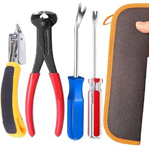 Upholstery Staple Remover Tack Puller Nail Remover Tool Set Nail Puller Plier, Staple Puller, Tack Lifter, Fastener Remover, for Furniture Floor Wall Wooden Case Photo Frame with a Leather Zipper Bag