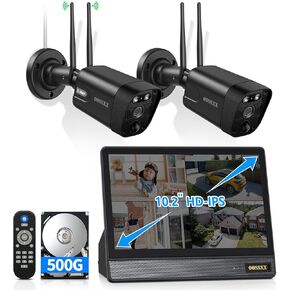 (PIR Detection &5.5MP & ) 2-Way Audio Dual Antennas Security Wireless Camera System 3K 5.0MP Wireless Video Surveillance Monitor NVR Kits Outdoor WiFi Security Cameras
