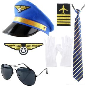 6 Pcs Pilot Captain Dress Up Airline Captain Costume Accessory Flight Hat Sunglasses for Cosplay Space Party Career Day
