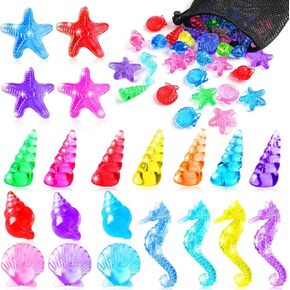 Marforever 36 PCS أكريليك صدف الغوص ألعاب Shell Gems Gems Pool Starfish Conch Scallop Gemstones الكنوز للقراصنة على الشاطئ تحت الماء ألعاب لعبة السباحة التدريب الصيفي لحزب البحر الحزب