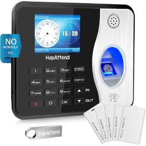 حزمة الوقت على مدار الساعة مع 15 بطاقة RFID ، 0 الرسوم الشهرية مستقلة الحضور الحيوية الحضور آلة الحضور مع بصمات الأصابع ، RFID والدبوس