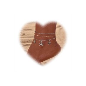 Bohemian Layered Starfish Anklet Vintage Starfish Ankle Bracelets Gold Silver Anklets Marine Life Anklets Sea Star Anklets Chain Bracelet Summer Beach Anklet Foot Chain Jewelry for Women and Girl Gift