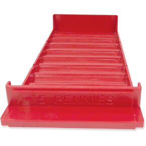 CONTROLTEK Stackable Plastic Coin Tray, Pennies, 10 Compartments, Stackable, 3.75 x 11.5 x 1.5, Red, 2/Pack (560560)