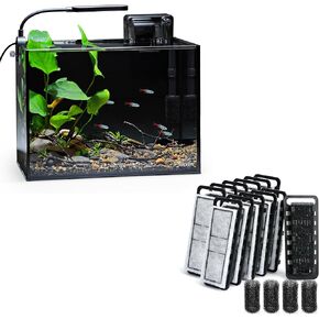 Kicrew Nano Nature Aquarium Kit ، 2.5 جالون ، نسخة كاملة وخراطيش مرشح Nicrew Slim Aquarium (12 قطعة) مع إسفنجات السحب (4 أجهزة مركبات)