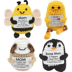 4 Pcs Positive Crochet Animals Gifts,Mini Handmade Emotional Crochet Animals,Cute Doll,Unique Gifts for Mom,Mother's Day, Easter, Thanksgiving Day,Birthday Part