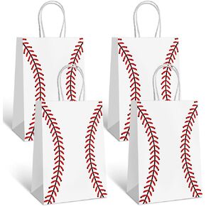 Generic 16 PCS Baseball Party Gift Bags, Baseball Pattern Gift Bag, 5.9 x 3.2 x 8.3 inches, Red, Smooth Finish, Polypropylene, 16 Count, Birthday Party Supplies for Kid Adult