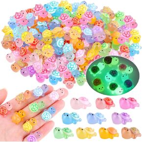 200PCS Mini Resin Animals Colorful Tiny Turtles Glow in Dark, Miniature Figures to Hide, Little Animal Toys Small Figurines for Topper Desk Garden Dollhouse Landscape Aquarium Ornaments Crafts & Decor