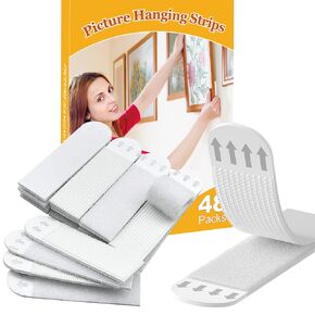 Picture Hangers 3.7" L x 0.76" W 24-Pairs(48 Strips) for Hanging Pictures on Wall Without Nails, No Damage Picture Hanging