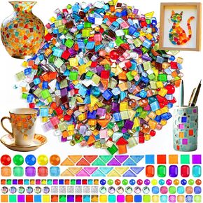 2400 PCS بلاط الفسيفساء ، بلاط الفسيفساء الزجاجي للحرف الكبرى ، القطع الزجاجية الملونة بالألوان المتنوعة ، لوازم الفسيفساء للديكور المنزلي ، الحرف الفنية ، مشاريع DIY ، غير شفاف