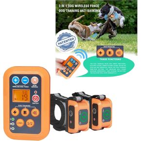 Wireless Dog Fence Training Collar No Barking Device 3-in-1 System, Remote Electric Dog Training Wireless Fence Stop Barking Pet Contatiner, Rechargeable Waterproof Dog Collar