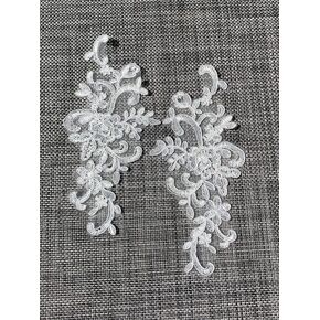 #157 White,Two Pairs(4pcs) Embroidered Appliqué Patches,Lace Appliqué Patches, DIY Wedding Dress Sewing Craft Clothing, Jeans, Jackets, Bags, Veil Decoration