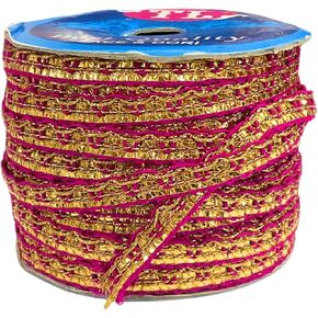 14 Yards 12metre Gota Indian Gota Lace Lace/Embroidery Lace للبلوزة والنسيج والساري أو الخياطة أو الشريط والحرفية والزينة أو المجوهرات (Pink-Golden)