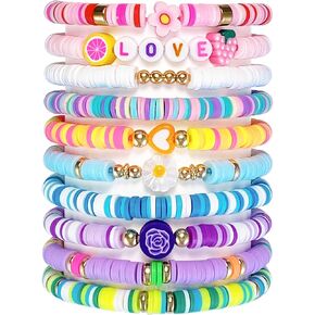 10 PCS Kids Friendships for Girls Little Girl Jewelry Colorful Clay Bead Bracelet Set Beach Style Costume Play Gloy Jewelry Gail