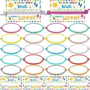 Junkin 60 Sets End of Year Gifts for Students Bulk Friendship Bracelets with Cards Kids Graduation Knot Bracelets 2025 Last Day of School Party Favors for Classroom Kindergarten Summer Grad Gifts