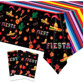 Howaf Mexican Fiesta Party Decoration ، مفارش المائدة ، غلاف مائدة العيد اللذيع لمستلزمات حفلات Cinco de Mayo المكسيكية ، مائدة طاولة بلاستيكية من طراز Taco ، 3pcs