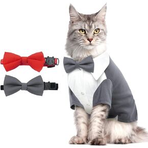 بدلة Qlev Cat Tuxedo ، بدلة Cat sphynx للقطتين مع اثنين من القوس ، الزي tuxedo القط لتصوير عيد ميلاد ،