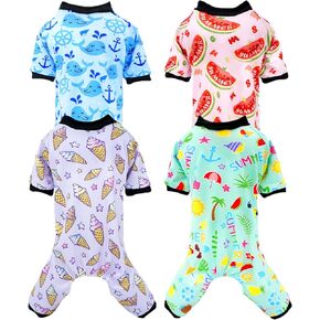 Pet Show 4 Pack Small Dog Pajamas Summer Dog Cloths Watgelon Doggies Soft Pjs Pjs Whale Ice Cream Phecsuit Cats Girl Boy Floral Onesies Withits With Pets Assue Costume XS