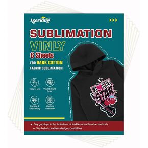 Lzerking Sublimation Htv for Dark Fabric 6 Pack 12" x 10" Matte Sublimation Vinyl for Cotton Shirts, Bags, Gifts, Easy Subli Heat Transfer Vinyl Compatible with Cricut, Siser Romeo Cutting Machines