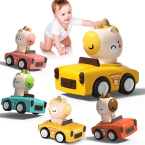 Toy Cars for Toddlers 1-3, Press to Go Animal Push Baby Car Toys, Gifts for One Year Old Boys, Infant Play Vehicle Set for 6-9-12-18 Months, Easter Basket Stuffers for Boy Girl(Colorful)