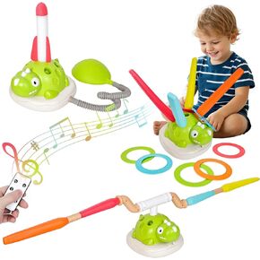 3 في 1 الوثب الموسيقي ، قاذفة Rocket Rocket Doding ، لعبة Toss Ring for Kids Outdoor Toys ، ألعاب رياضية داخلية ولياقة مع التحكم عن بُعد ، مناسبة للأطفال من 4 إلى 8 سنوات