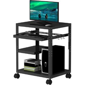 Rolling AV Cart Stand with Keyboard Tray, Height Adjustable Presentation Cart Metal Media Cart with Wheels for Video Projector, Mobile Workstation for School Classroom Office ﻿