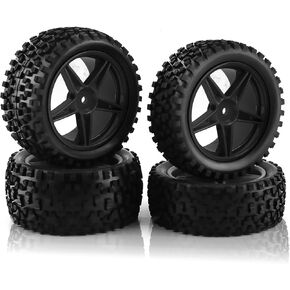 1/10 RC Off Road Tires and Wheels Rims 12mm Hex Set Front and Rear 87mm Rubber Buggy Tyres Foam Inserts for 1:10 Off-Road Car HSP Kyosho HPI Tamiya HSP 94107 94166 94106 94155 4PCS (Green)