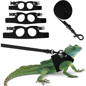 Bearded Dragon Harness Leash Set 3 Size Adjustable Lizards Training Walking Leather Vest Escape-Proof Traction Rope for Outdoor Small Reptiles Animal Squirrels (Brown)