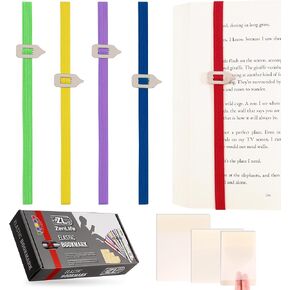 5 Sets Elastic Bookmarks & 3 Sets Transparent Sticky Notes (S/M/L) - Book Markers for Reading Journals Cookbooks Planners Spiral Notebook - Book Lover's Gift (Green/Red/Blue/Purple/Yellow)
