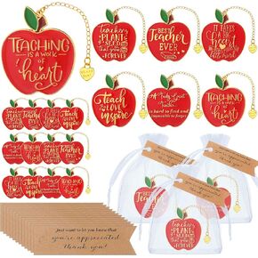 SPAKON 18 SETS PROFIGNAING TERPRAY LANDMARKS GIME BROK Apple Metal Longmark with Heart Pendant Thank You Tags Organza Bags Funder شكرًا لك هدية للمعلمين تخرج النساء الرجال
