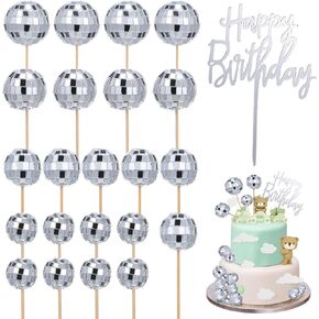 Toyvian 23Pcs Disco Ball Cupcake Toppers Happy Birthday Cake Topper 1970s Disco Ball Cake Picks Theme Cake Decor for Party 70s Disco Party Favor