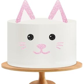 Cat Face Cake Topper ، ديكور كعكة عيد ميلاد القطة ، الوردي بريق الأليف الأذني الأذني الرموش مجموعة كعكة الحلوى ، زخرفة الحفلات ، Cat Baby Party ، لوازم حفلة حيوان لطيفة