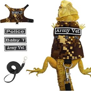 Bearded Dragon Harness and Leash Set Lizard Reptile Small Animal Adjustable Harness Clothes with Short Leash and 3 Patches Decor for Walking Outdoor (Green)