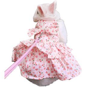 Rabbit Leash and Harness Set Adjustable Bunny Dress Clothes Outfit for Small Pet Ferret Guinea Pig Squirrel Hamster (Dark Pink,S)