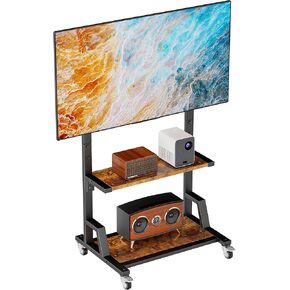 Aentgiu Rolling TV Stand: عربة تلفزيونية متنقلة مقابل 32 "-75" جميع أجهزة التلفزيون العلامة التجارية ، وقصة تلفزيونية محمولة قابلة للقفل على عجلات مع Metal TV Mount و 2 Tier Wood Wood Rask لغرفة المعيشة وغرفة النوم والمكتب (جميع الأجهزة)