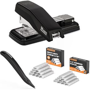 Stapler Stapler-Arm-Arm-Arm ، 50 ورقة ، 2000 Staples و Staple remover ، 180 درجة تدوير سطح المكتب للمكتب ، المنزل ، الفصل ، كتيب ، ملزمة للكتاب ، أسود