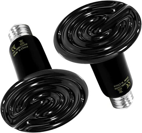 Simple Deluxe 150W 2-Pack Ceramic Heat Emitter Reptile Heat Lamp Bulb No Light Emitting Brooder Coop Heater for Amphibian Pet & Incubating Chicken,Black in Saudi Arabia