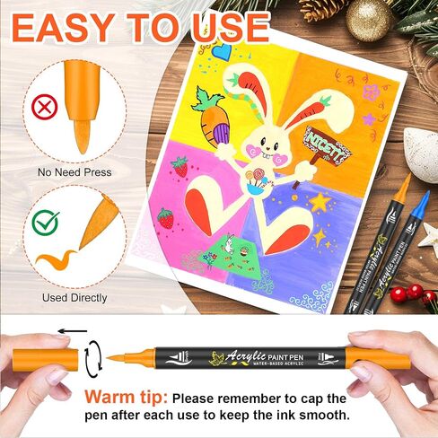 128 Acrylic Paint Markers, Dual Tip Brush Paint Pens for Rock Painting, Wood, Glass, Stone, Canvas, Ceramic, Fabric - Fine & Brush Tip Water Based Acrylic Markers Pens in Kuwait