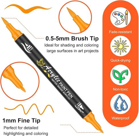 128 Acrylic Paint Markers, Dual Tip Brush Paint Pens for Rock Painting, Wood, Glass, Stone, Canvas, Ceramic, Fabric - Fine & Brush Tip Water Based Acrylic Markers Pens in Kuwait