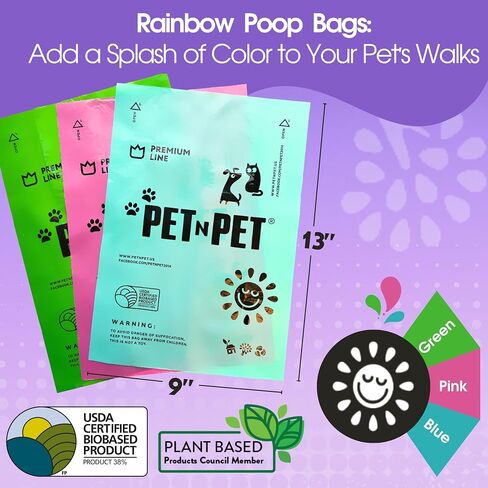 PET N PET 720 قطعة، أكياس براز ملونة للكلاب، 38% نباتية و62% بولي إيثيلين لفافات أكياس براز الكلاب، أكياس إعادة تعبئة أكياس براز الكلاب السميكة للغاية، أكياس براز الكلاب مانعة للتسرب، أكياس للحيوانات الأليفة للبراز - برائحة اللافندر in Saudi Arabia