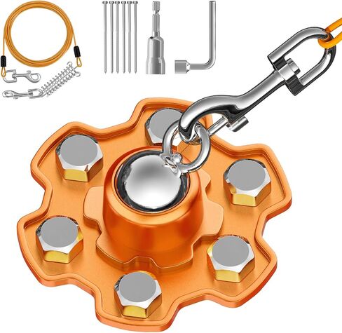 Dog Tie Out Stake, 360° Swivel Stake No Tangle, Heavy Duty Tether for Yard (No Cable) with 6 Strong Screw Anchors Hold up to 180 lbs of Pull Force, Dog Runner for Outside Camping Yard, Orange in Saudi Arabia