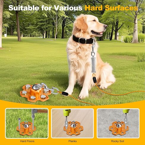 Dog Tie Out Stake, 360° Swivel Stake No Tangle, Heavy Duty Tether for Yard (No Cable) with 6 Strong Screw Anchors Hold up to 180 lbs of Pull Force, Dog Runner for Outside Camping Yard, Orange in Saudi Arabia