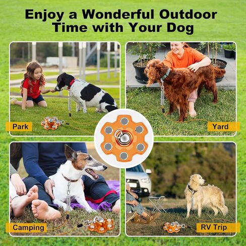 Dog Tie Out Stake, 360° Swivel Stake No Tangle, Heavy Duty Tether for Yard (No Cable) with 6 Strong Screw Anchors Hold up to 180 lbs of Pull Force, Dog Runner for Outside Camping Yard, Orange in Saudi Arabia
